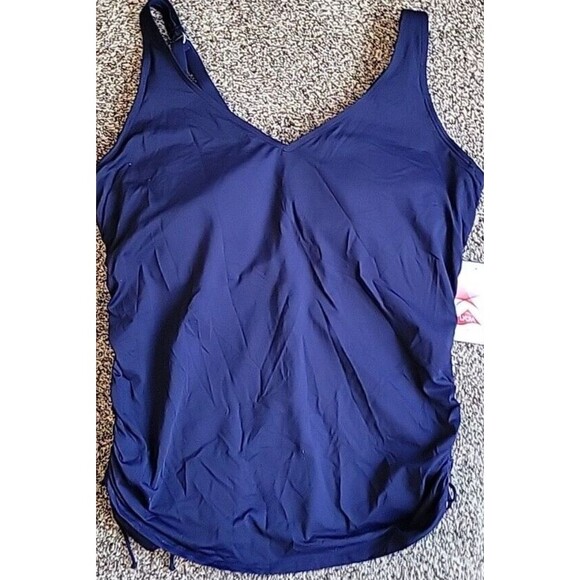 Lands End Women's 16 DD V-Neck Swim Top Navy  Solid Adjustable Padded S456 - Picture 1 of 8
